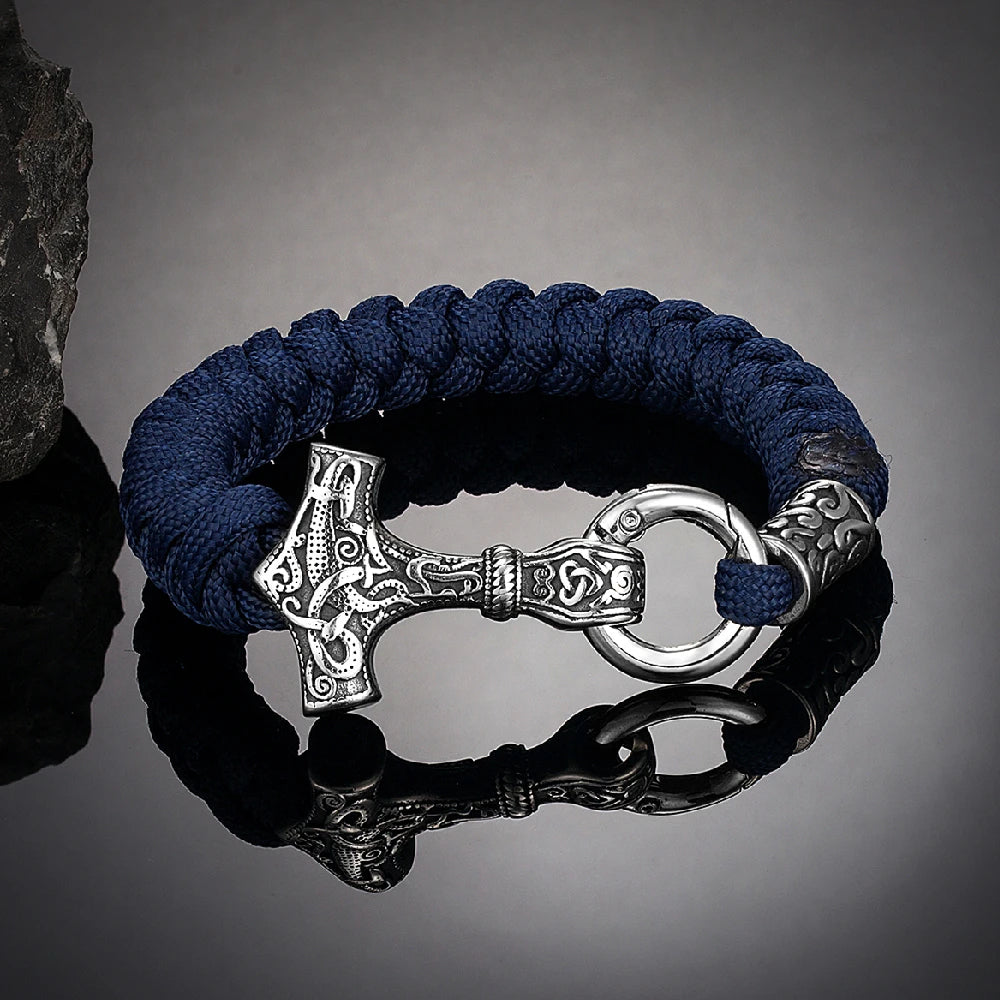 Handmade Viking Thor’s Hammer Survival Bracelet for Men