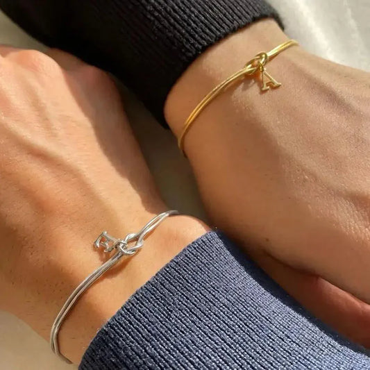 New A-Z Love Knot Bracelets with Gold Dainty Snake Chain Jewelry for Couples