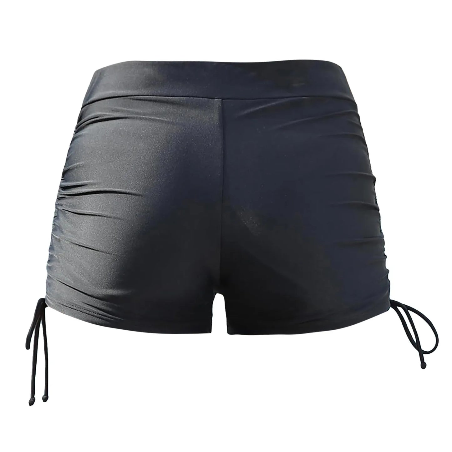 Women's High Waisted Swim Shorts with Drawstring & Ruched Bottom