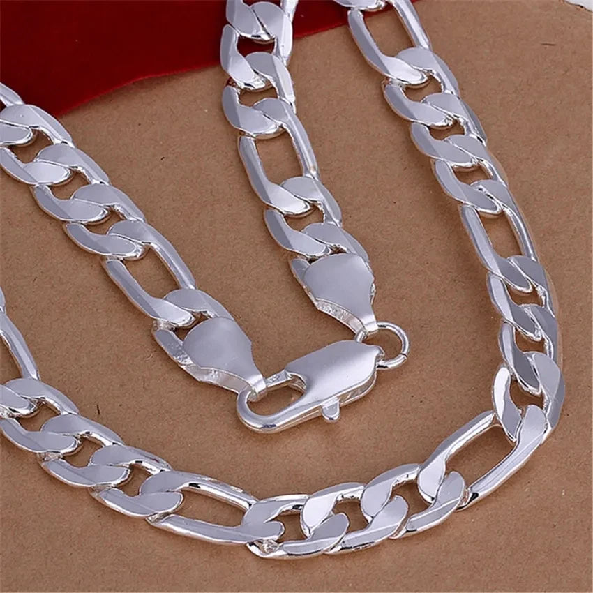 Solid 925 Sterling Silver Classic 12MM Cuban Chain Necklace