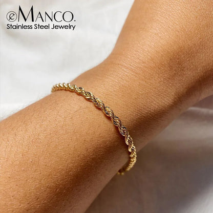 Twisted Rope Chain Bracelet - Gold Stainless Steel Jewelry for Women