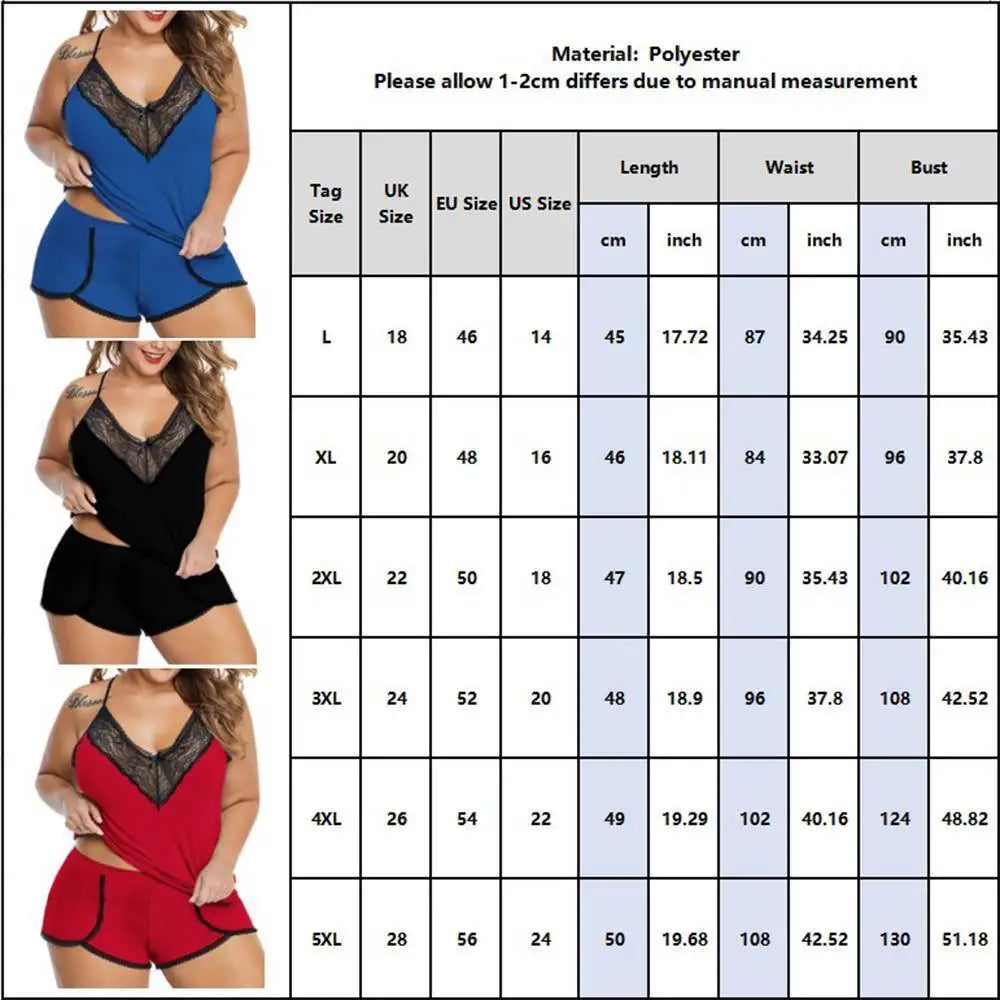 Plus Size Lace Lingerie Set - Alluring Camisole Top & Shorts