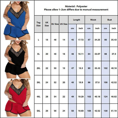 Plus Size Lace Lingerie Set - Alluring Camisole Top & Shorts