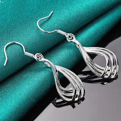 925 Sterling Silver Dangle Earrings For Women Twist Water Drop Girl Temperament Fashion Party Silver Engagement Jewelry Gift