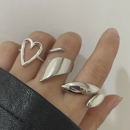 925 Sterling Silver Heart Wide Open Rings For Women