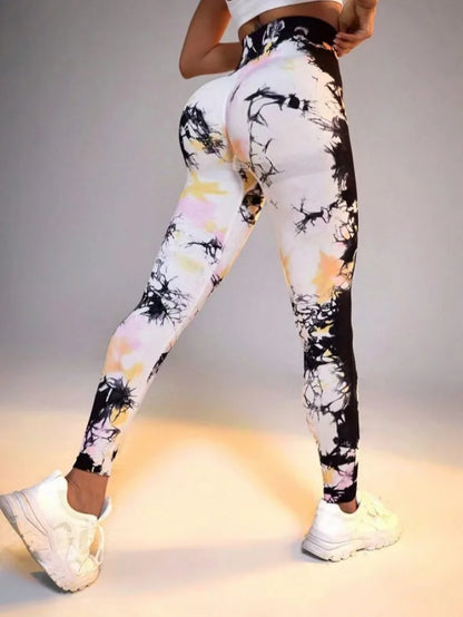 Tie Dyed Peach Hip Yoga Pants with High Waist, Seamless, Booty Lifting Leggings