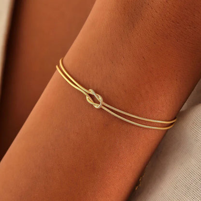 New A-Z Love Knot Bracelets with Gold Dainty Snake Chain Jewelry for Couples