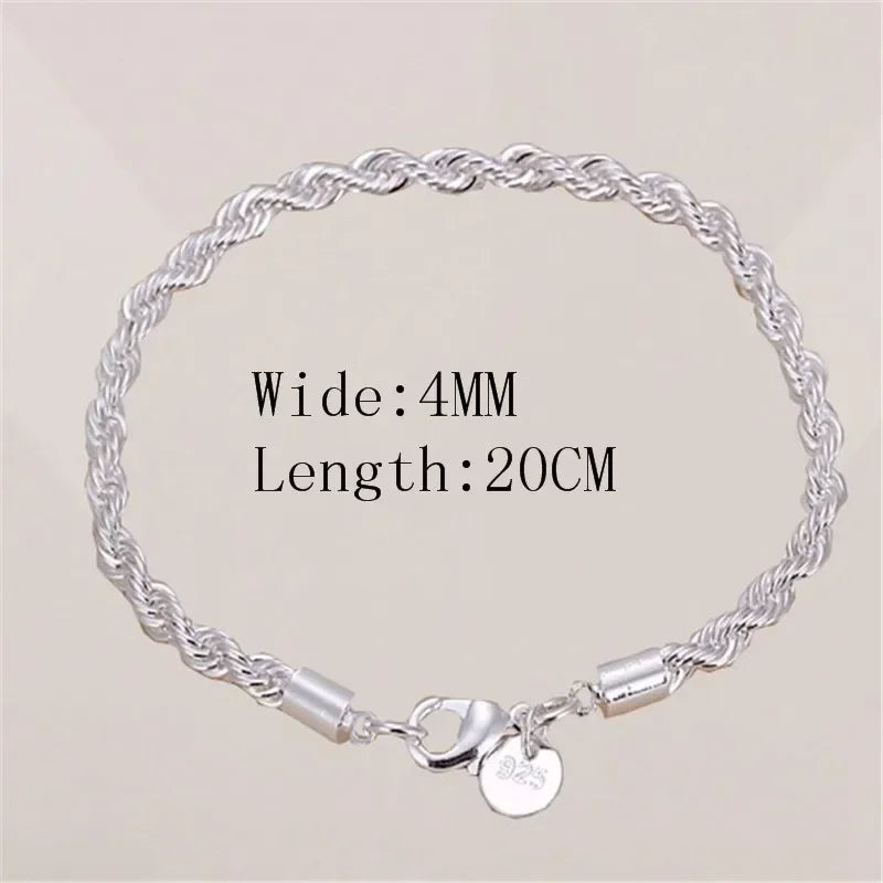 925 Sterling Silver 4MM Twisted Rope Bracelet