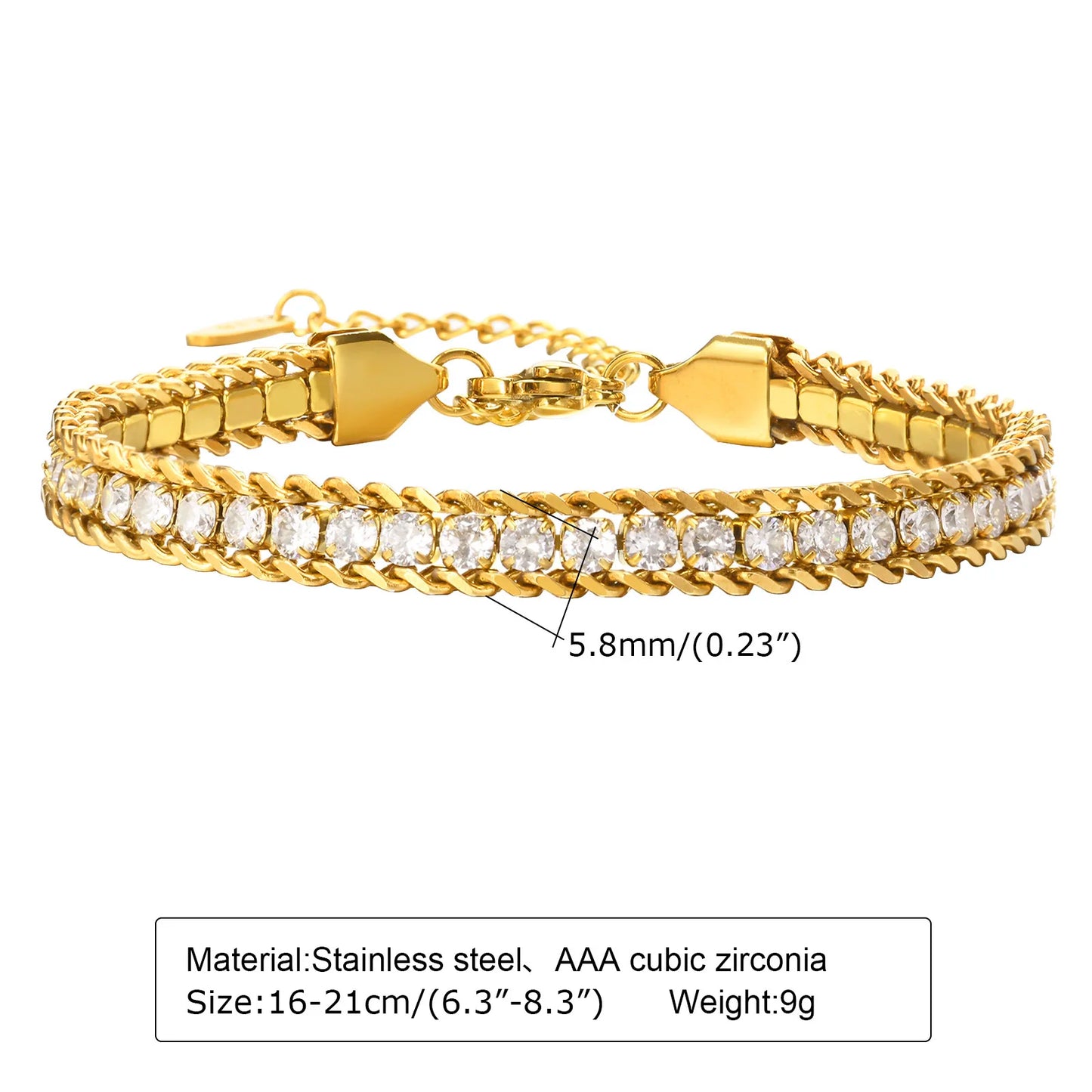 18K Gold Plated Stainless Steel Adjustable Eternity Bracelet for Women