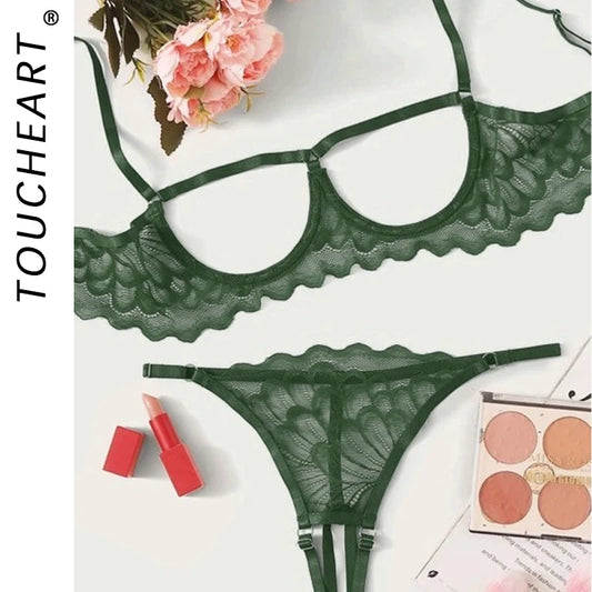 Toucheart Sexy Mesh 2-Piece Women's Lingerie Set – See-Through, Hollow-Out Design