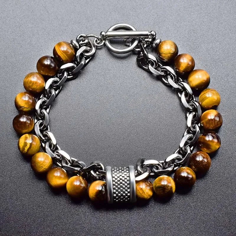 Tiger Eye Stone Stainless Steel Eternity Bracelet