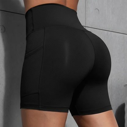 Women Shorts with Pockets Sexy Butt Lifting Fitness Cycling Tights Slim Solid Color High Waist Sports Shorts Casual Fashion Wear