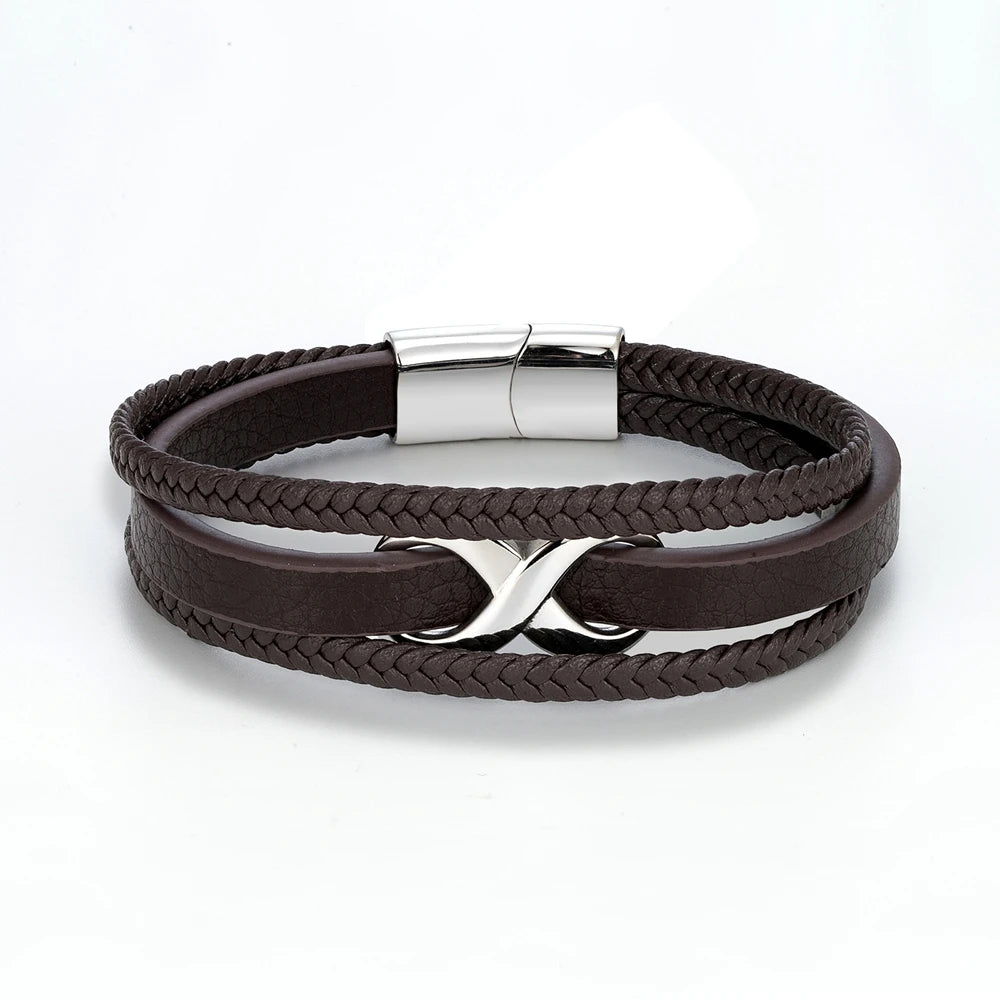  Elegant coffee leather bracelet with a silver clasp, designed with a durable leather band for a sophisticated look.