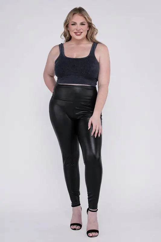 Stylish Plus High Rise Faux Leather Leggings