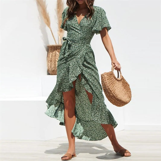 Floral Print Boho Maxi Dress: HiloRill Summer Beach Women's Casual V-Neck Split