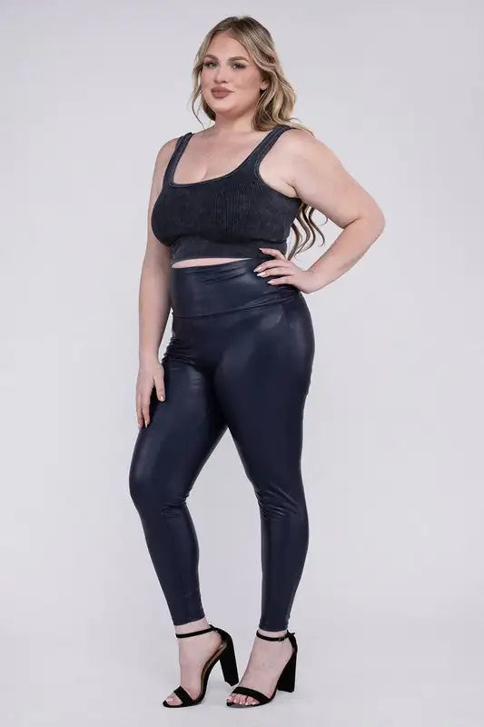 Stylish Plus High Rise Faux Leather Leggings