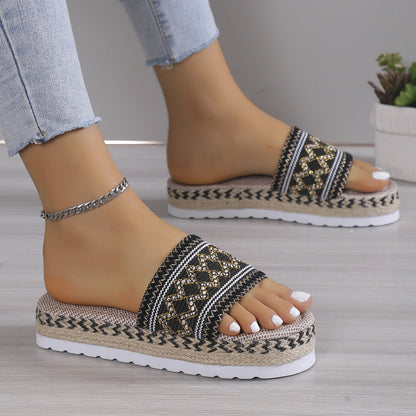 Geometric Weave Platform Sandals - BossDeals