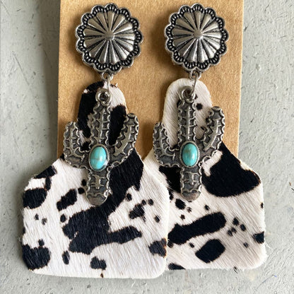 Turquoise Decor Cactus Earrings - Western Style Jewelry