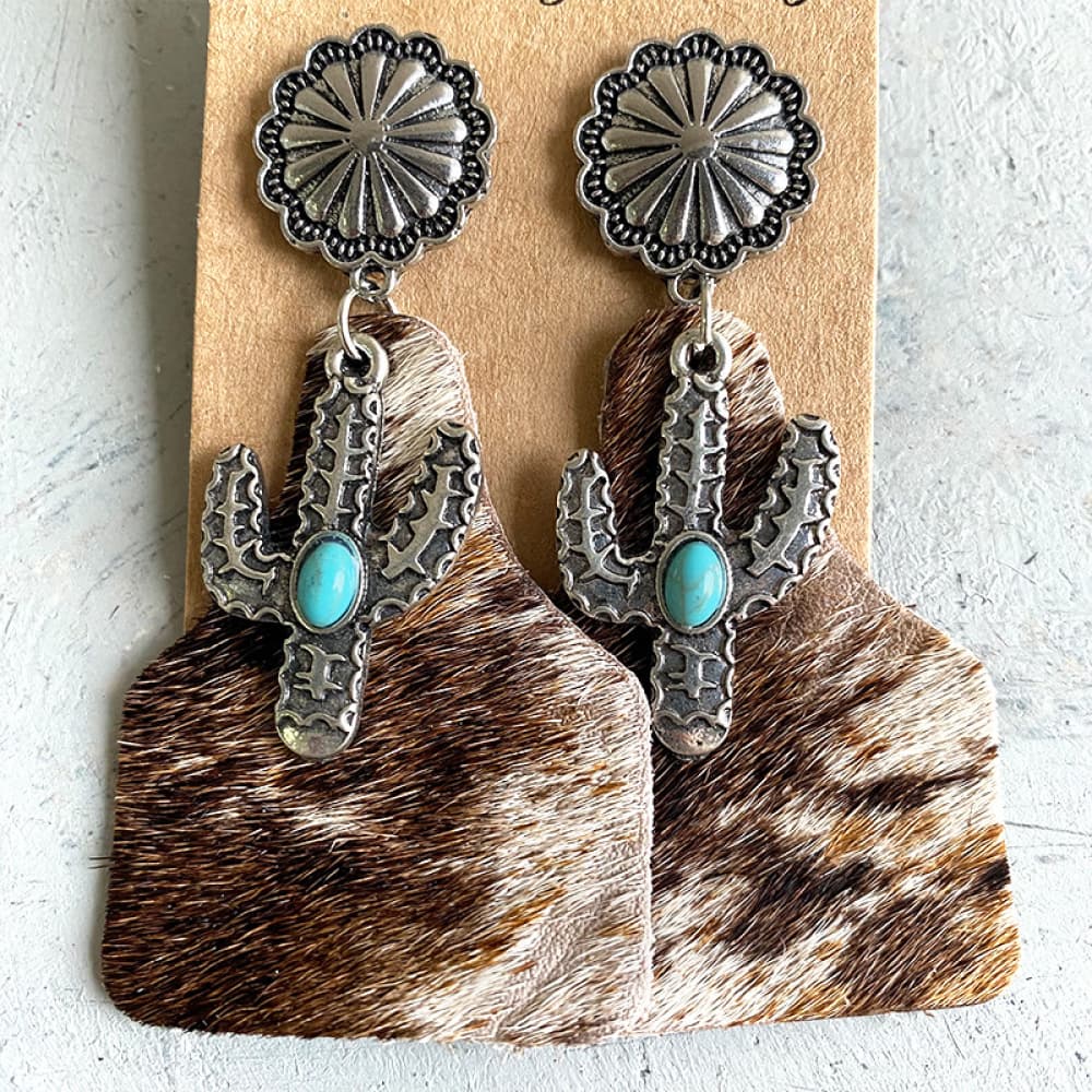 Turquoise Decor Cactus Earrings - Western Style Jewelry