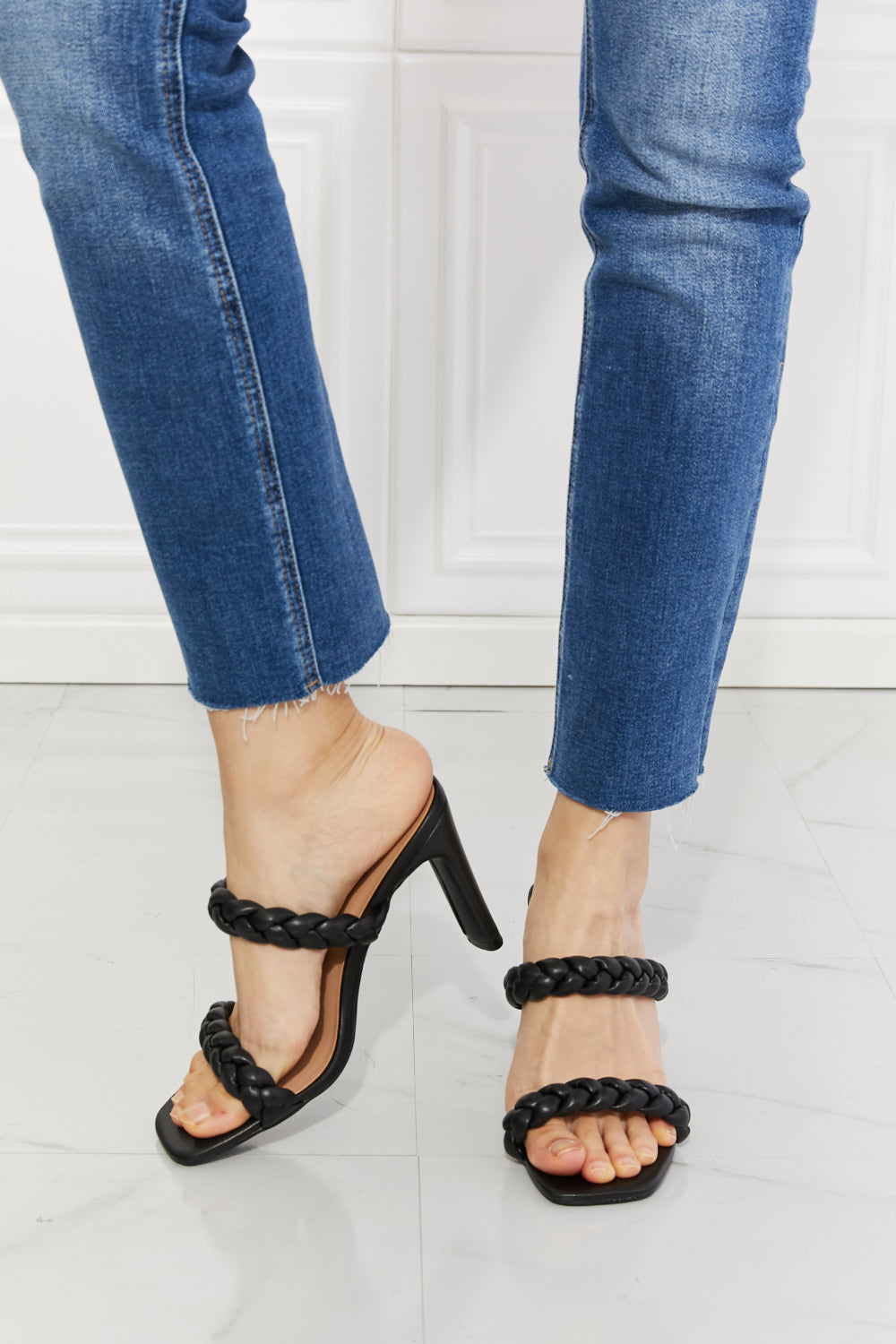 MMShoes In Love Double Braided Block Heel Sandal in Black - BossDeals Online