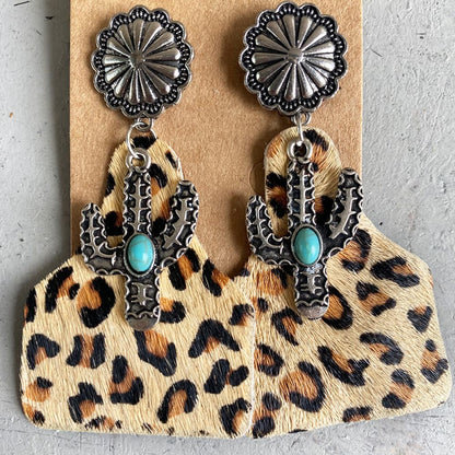 Turquoise Decor Cactus Earrings - Western Style Jewelry