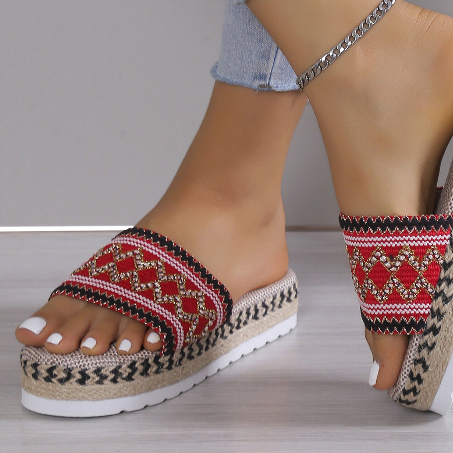 Geometric Weave Platform Sandals - BossDeals