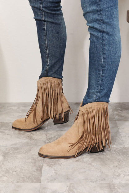 Legend Women's Fringe Cowboy Western Ankle Boots Tan Color - BossDeals Online