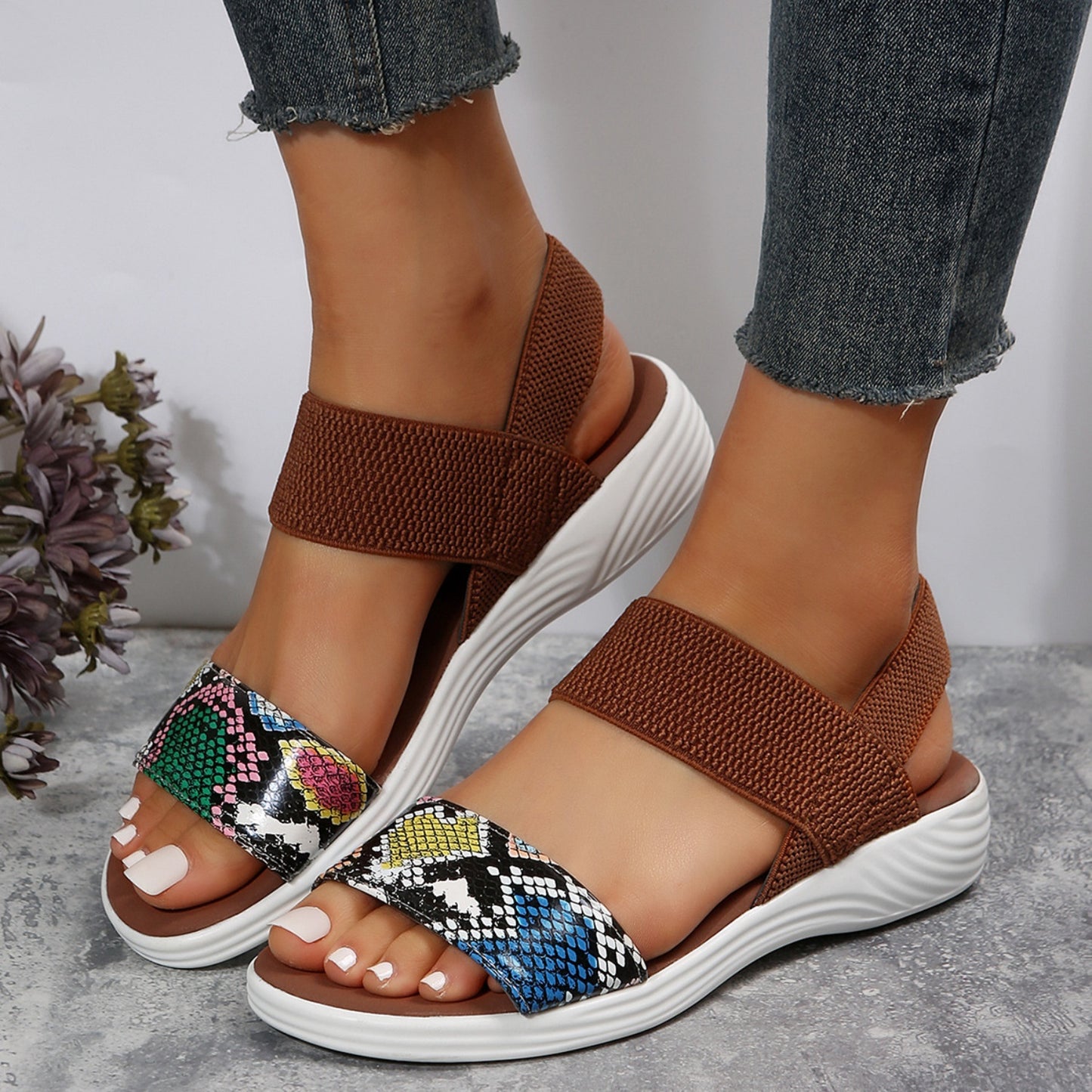 PU Leather Open Toe Low Heel Sandals - BossDeals Online