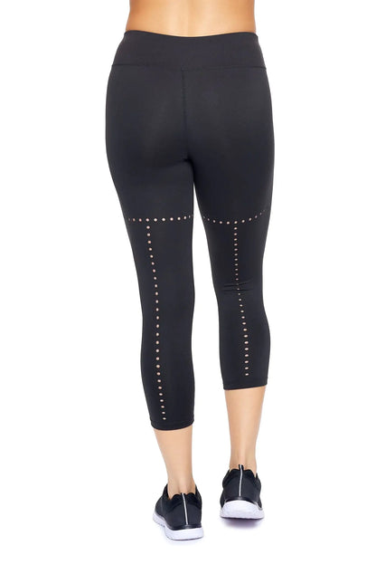 Women's Mid-Rise Faux Seam Laser Cut Capri Leggings – Comfortable & Stylish Activewear