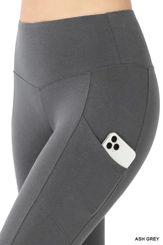 Cotton Wide Waistband Pocket Leggings – Soft, Comfortable