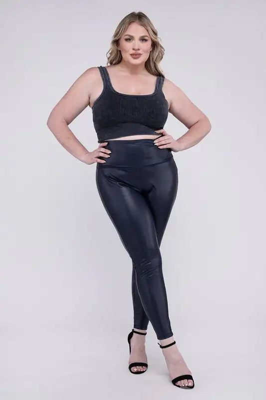 Stylish Plus High Rise Faux Leather Leggings