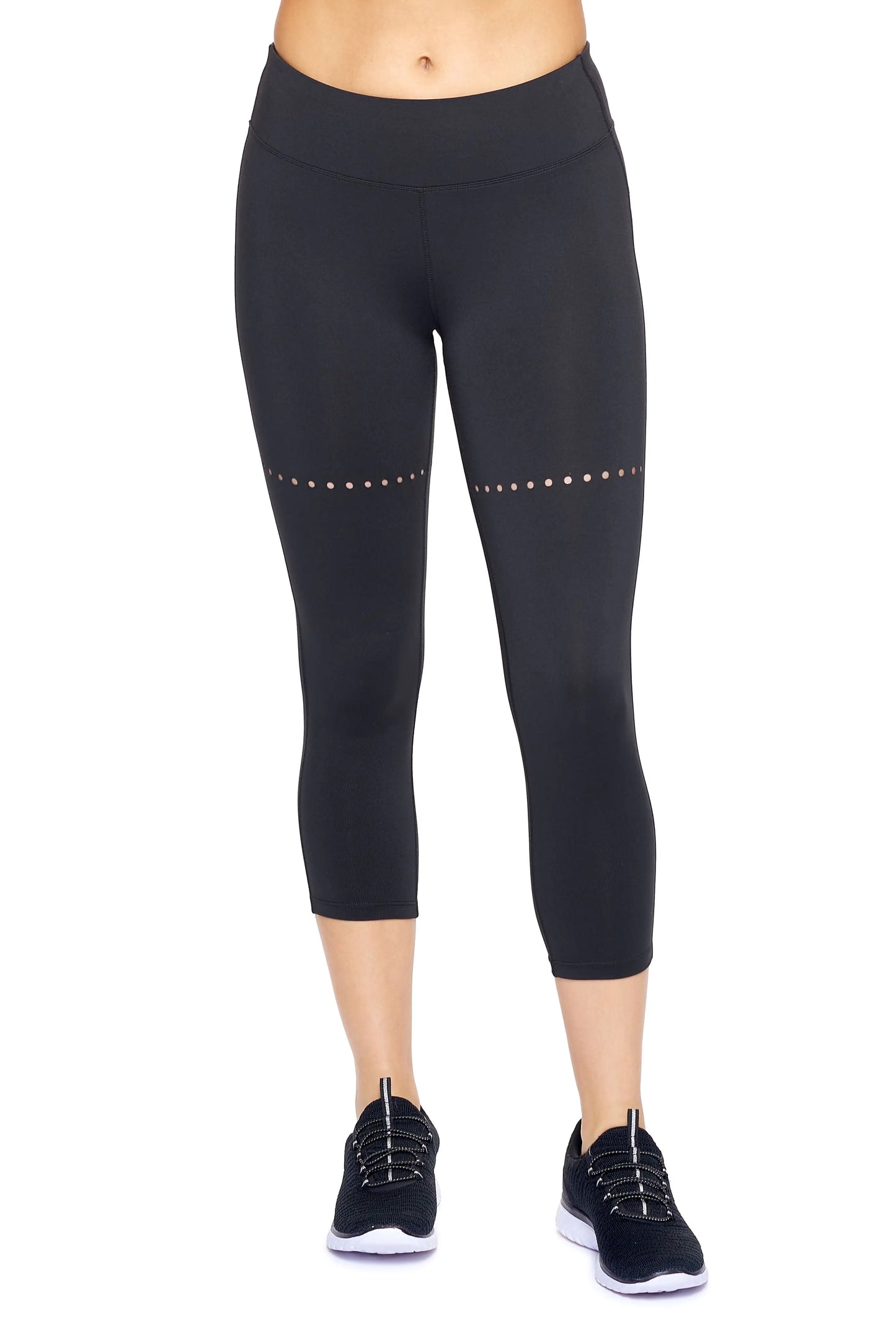 Women's Mid-Rise Faux Seam Laser Cut Capri Leggings – Comfortable & Stylish Activewear