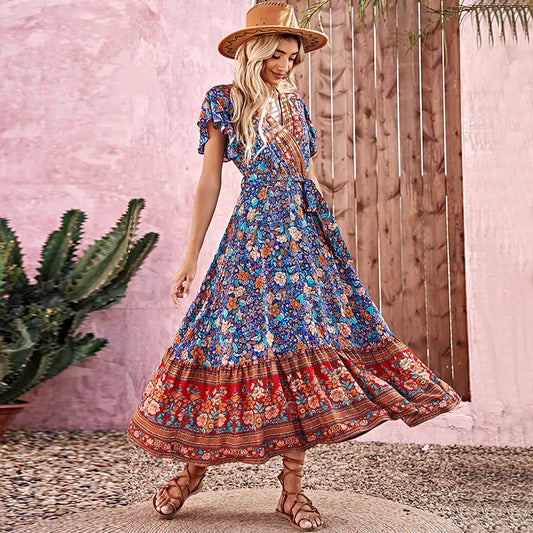 Bohemian Floral Beach Maxi Dress