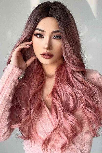 Vibrant 26-Inch Pink Fashion Wave Synthetic Long Wigs for Glamorous Style