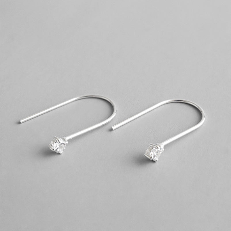 Simple U Shape CZ 925 Sterling Silver Dangling Earrings