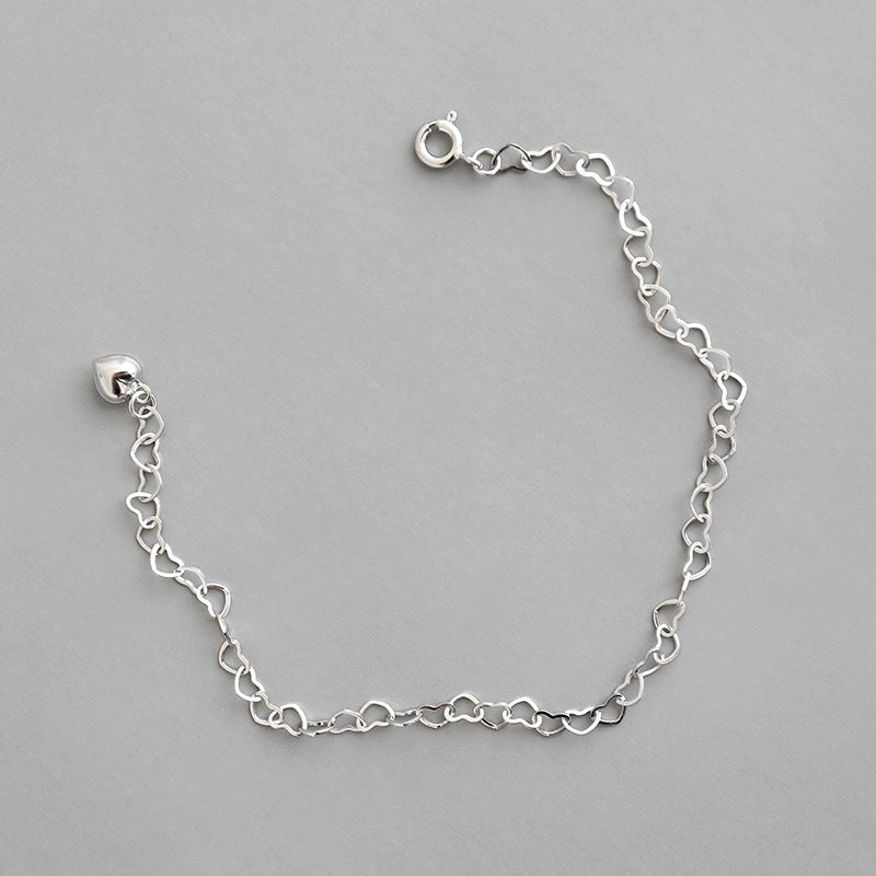 Girl Hollow Heart To Heart 925 Sterling Silver Bracelet