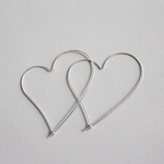 Simple Hollow Big Heart 925 Sterling Silver Hoop Earrings