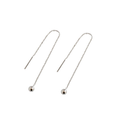 Simple Mini Beads 925 Sterling Silver Thread Dangling Earrings