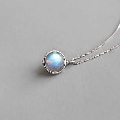 Women Round Natural Moonstone 925 Sterling Silver Necklace