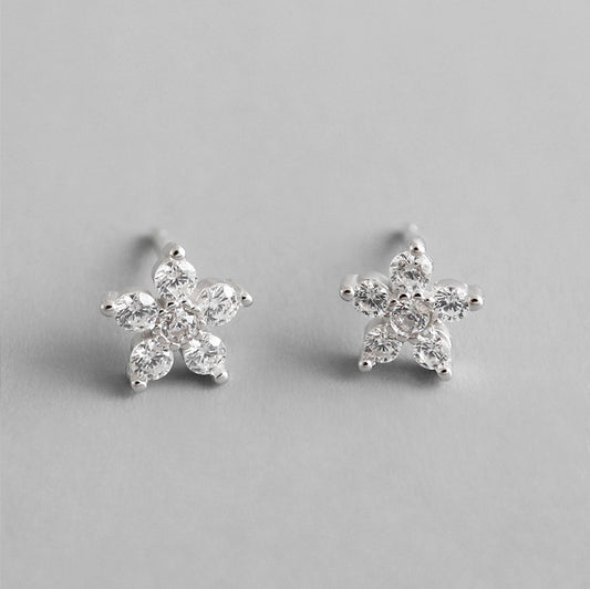 Girl CZ Plum Blossom Flower 925 Sterling Silver Stud Earrings