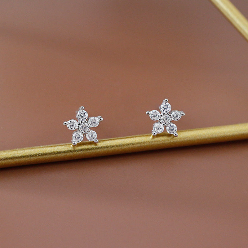 Girl CZ Plum Blossom Flower 925 Sterling Silver Stud Earrings