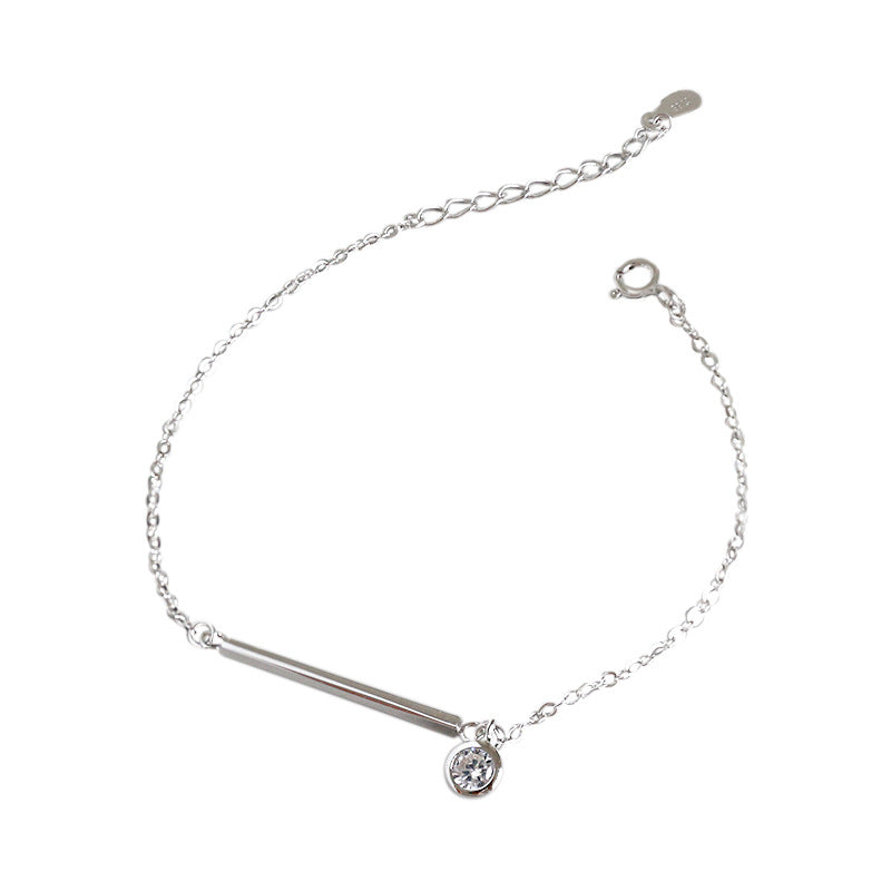 Simple Geometry Stick CZ 925 Sterling Silver Bracelet