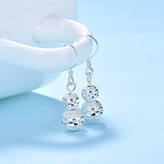 New Round Frosting Beads 925 Sterling Silver Dangling Earrings