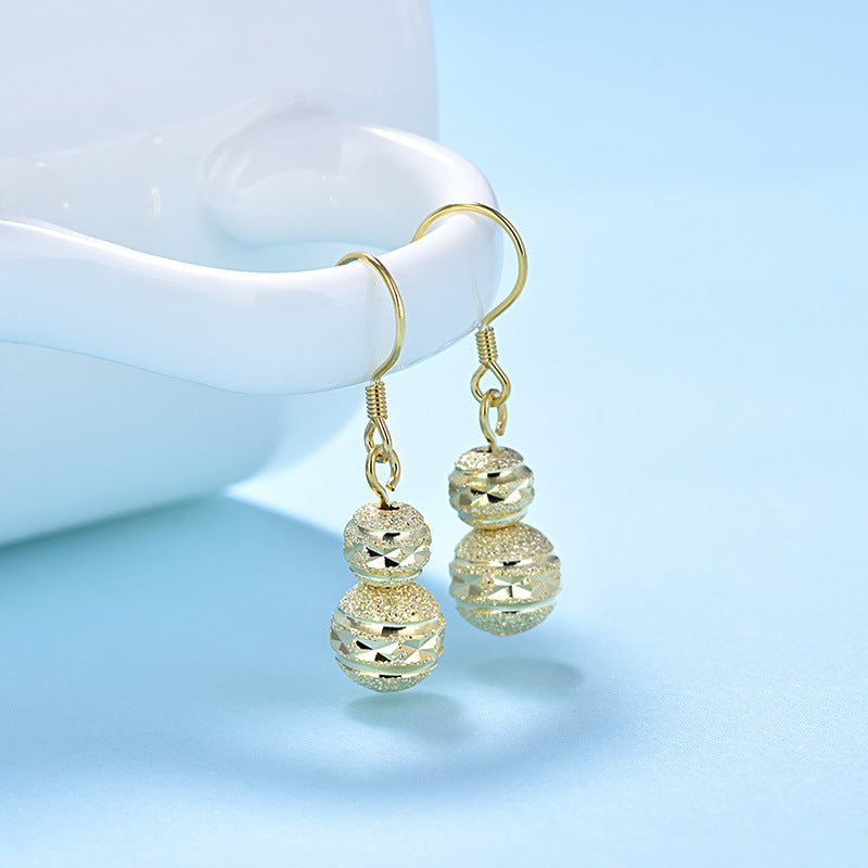 New Round Frosting Beads 925 Sterling Silver Dangling Earrings