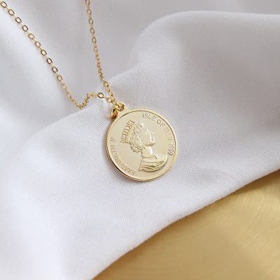 Classic Elizabeth Portrait Coin 925 Sterling Silver Necklace