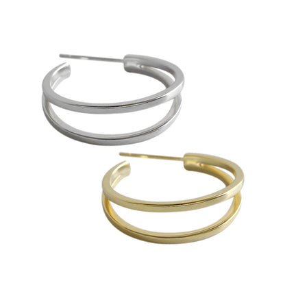 Minimalist Hollow Double Layer 925 Sterling Silver Hoop Earrings