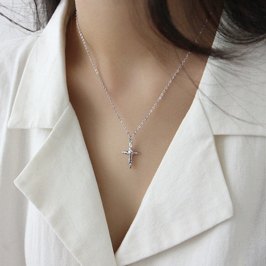 Fashion Irregular Cross 925 Sterling Silver Necklace