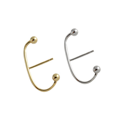 Fashion Beads C Shape New 925 Sterling Silver Stud Earrings