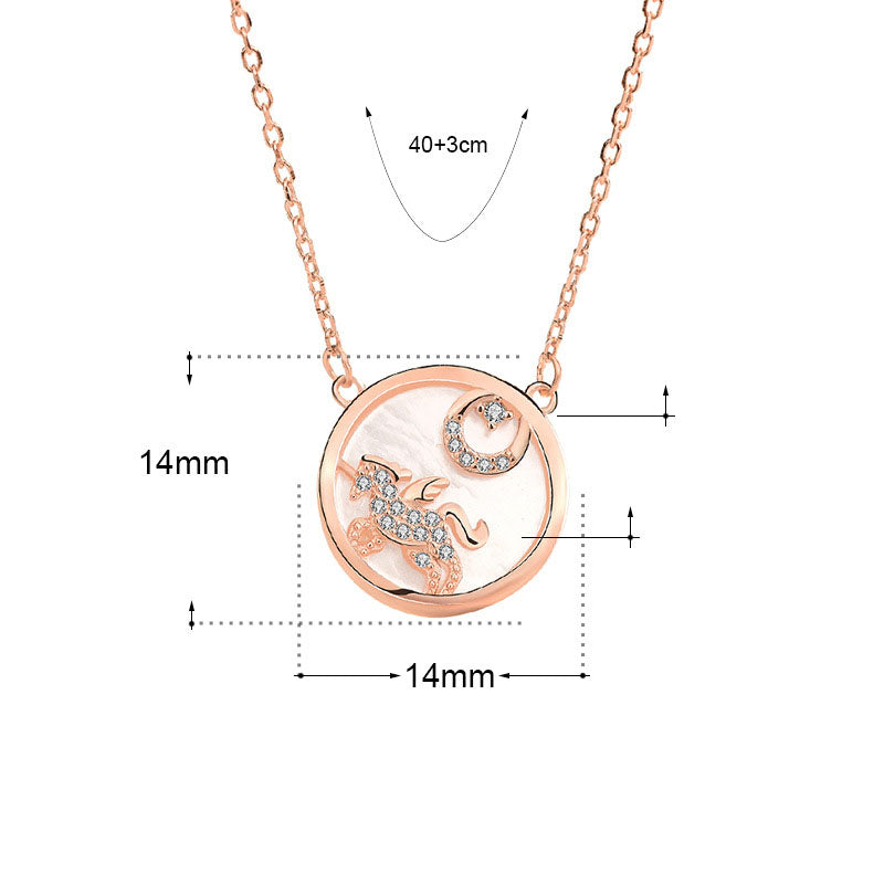 Gift Mother of Shell Moon CZ Unicorn 925 Sterling Silver Necklace