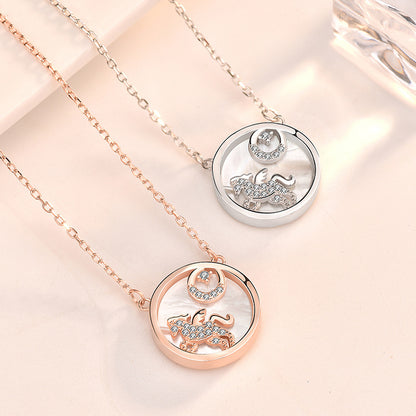 Gift Mother of Shell Moon CZ Unicorn 925 Sterling Silver Necklace